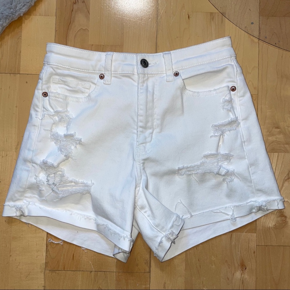 American Eagle White Ripped Mom Shorts